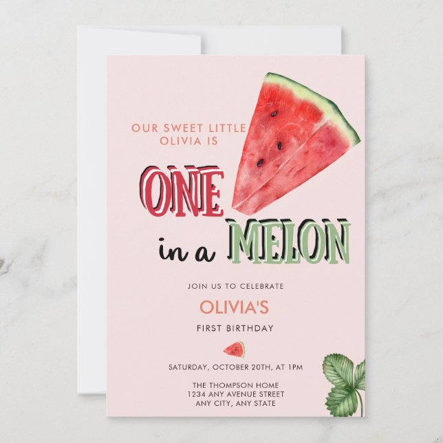 En i en Melon | Vattenmelon | 1-årsdag  Inbjudningar (Framsida)