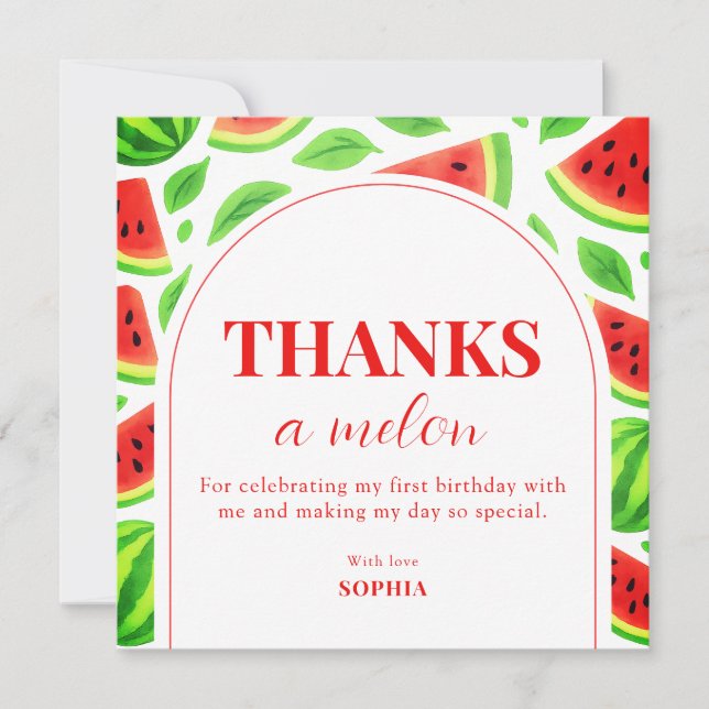 En i en melon vattenmelon 1-årsdag  tack kort (Framsida)