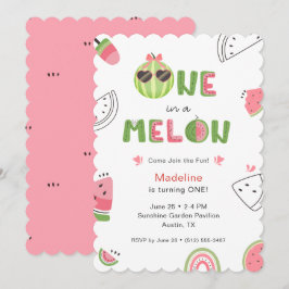 En i en melon vattenmelon Baby Flicka Första födel Inbjudningar
