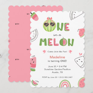 En i en melon vattenmelon Baby Flicka Första födel Inbjudningar