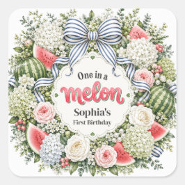 En i en melon Vattenmelon Blommig Första födelseda Fyrkantigt Klistermärke