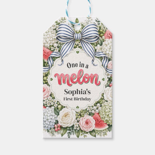 En i en melon Vattenmelon Blommig Första födelseda Presentetikett (Framsidan)
