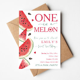 En i en Melon Vattenmelon Första Födelsedag Inbjudningar