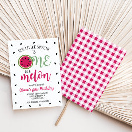 En i en Melon Vattenmelon Första Födelsedagsinbjud Inbjudningar