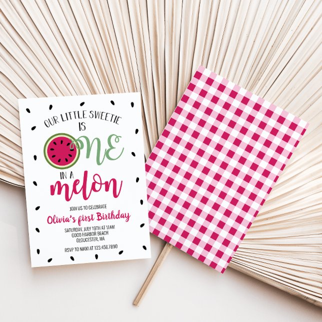 En i en Melon Vattenmelon Första Födelsedagsinbjud Inbjudningar (Skapare uppladdad)