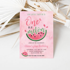 En i en Melon Vattenmelon vattenfärg 1-årsdag Inbjudningar