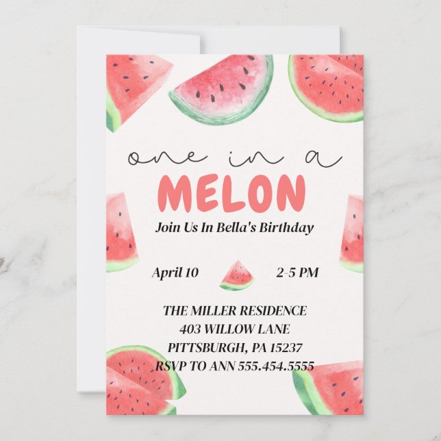 En i en Melon Watermelon Birthday-inbjudan Inbjudningar (Framsida)