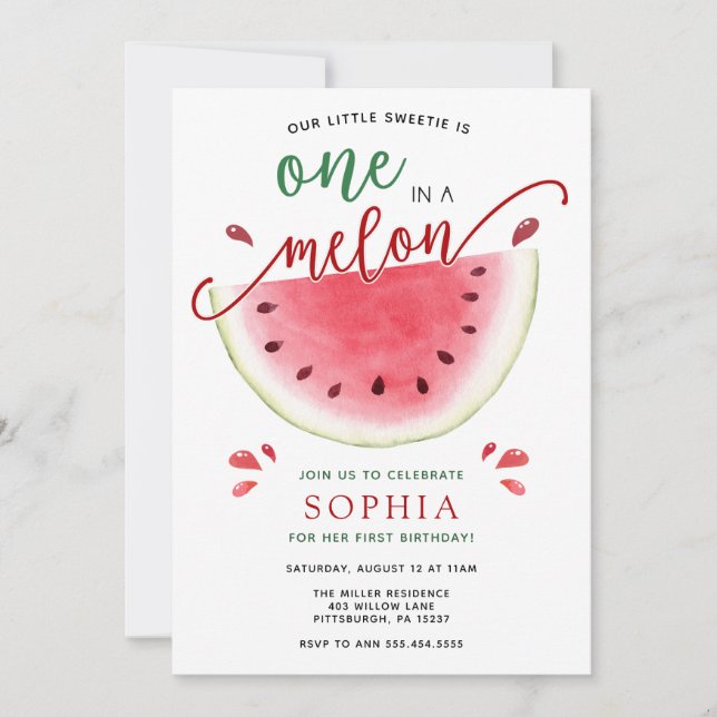 En i en Melon Watermelon Birthday-inbjudan Inbjudningar (Framsida)