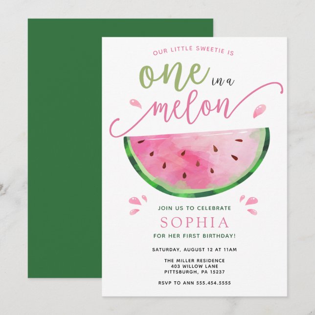 En i en Melon Watermelon Birthday-inbjudan Inbjudningar (Fram/baksida)