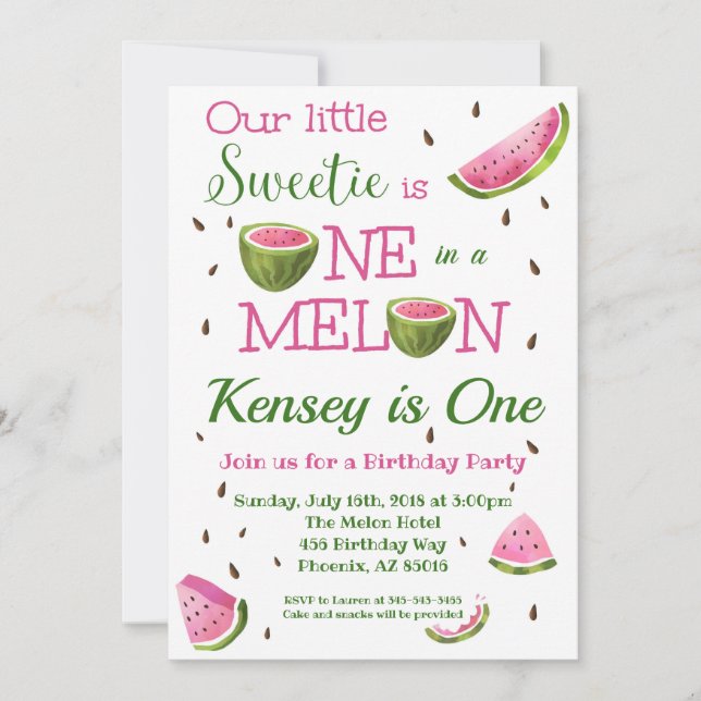 En i en Melon Watermelon Birthday-inbjudan Inbjudningar (Framsida)