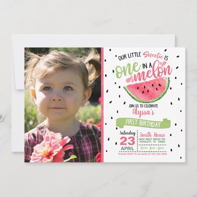 En i en Melon Watermelon-fotoinbjudan Inbjudningar (Framsida)