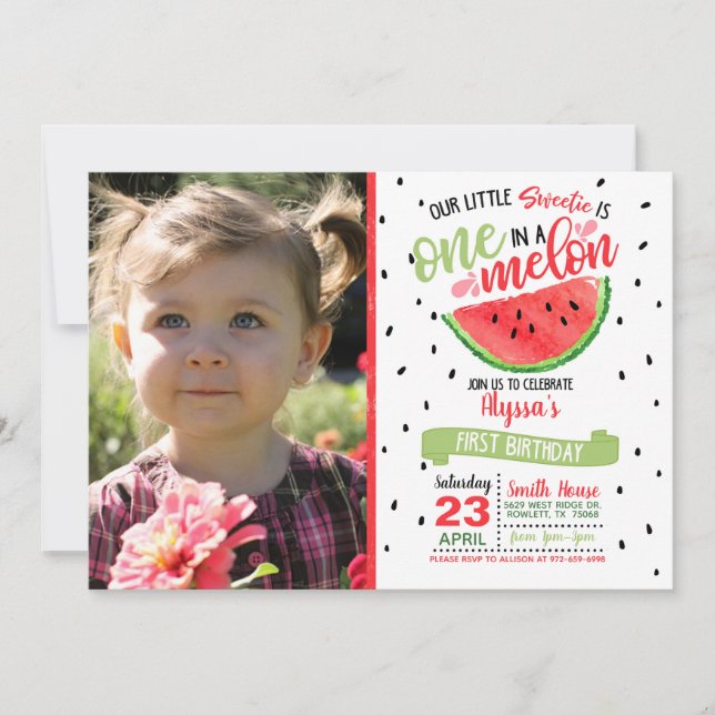 En i en Melon Watermelon-fotoinbjudan - röd Inbjudningar (Framsida)