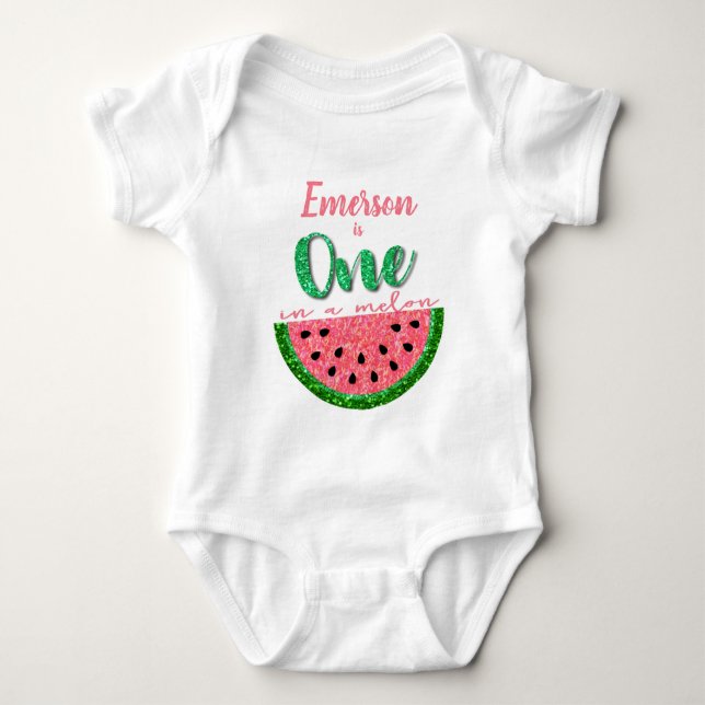 En i en melon, Watermelon onsie, Birthday Shirt T Shirt (Framsida)