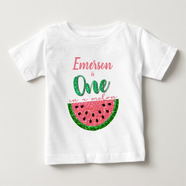 En i en melon, Watermelon onsie, Birthday tutu T Shirt (Framsida)