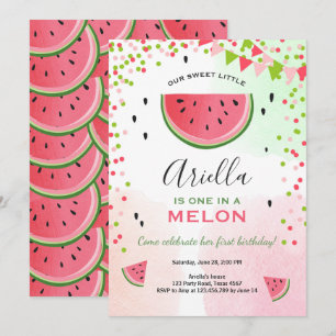 En i en melonfödelsedag med vattenmelon inbjudningar