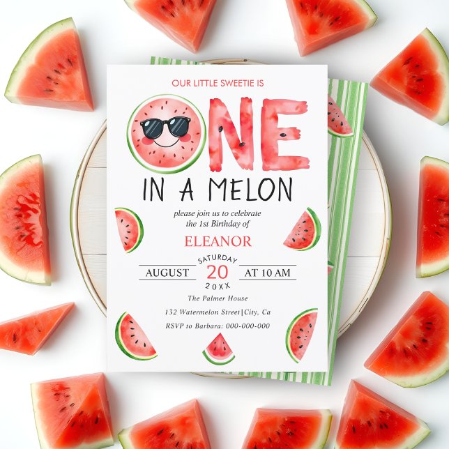 En i en melonvattenmelon sommaren 1:a födelsedag inbjudningar (Skapare uppladdad)