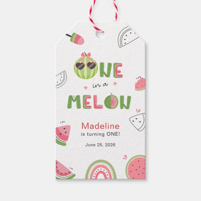 En i en vattenmelon Vattenmelon Babyflicka 1-årsda Presentetikett (Framsidan)