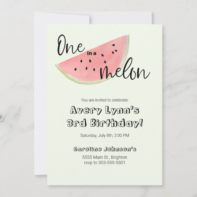 En i ett Melon Birthday Card för Boy eller Girl Inbjudningar (Framsida)