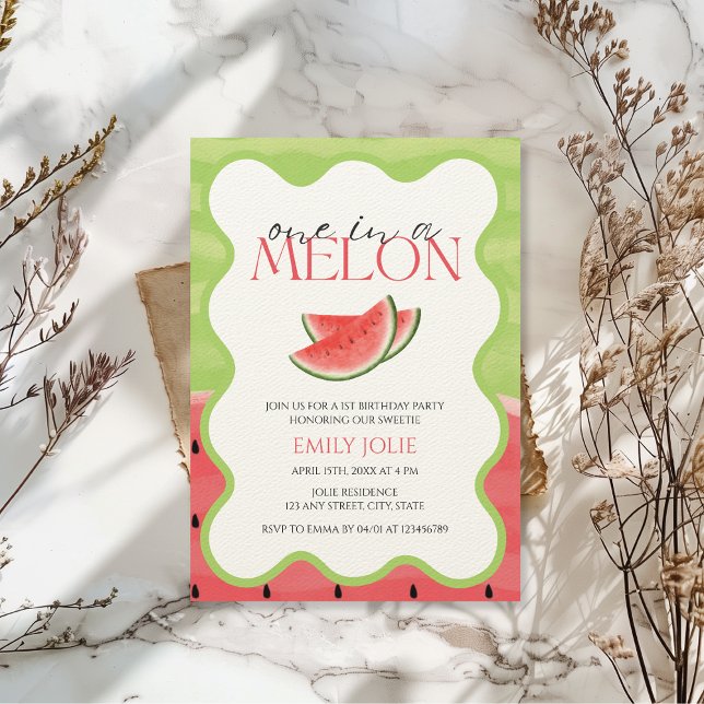 En i ett MELON | Rosa Grönt Cute 1:a födelsedag Inbjudningar (One in a Melon 1st birthday invitation)