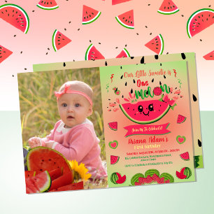En i ett Melon Watermelon första födelsedagsfoto Inbjudan