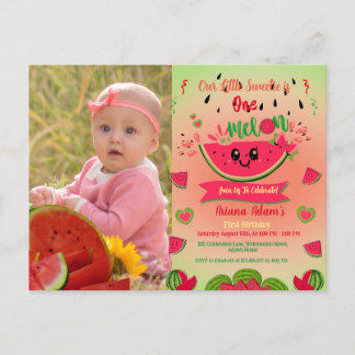 En i ett Melon Watermelon första födelsedagsfoto Inbjudan Vykort