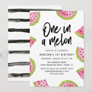 En i Melon 1:a födelsedag Party Inbjudningar