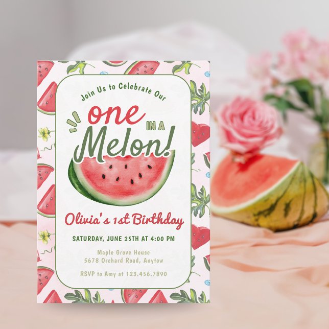 En i Melon 1:a födelsedagen party Inbjudningar (Skapare uppladdad)