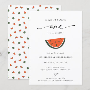 En i Melon 1:a födelsedagen Party Inbjudningar