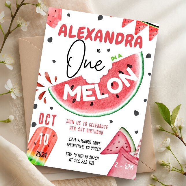 En i Melon 1st Watermelon Girl Birthday Inbjudningar (One in A Melon 1st Watermelon Girl Birthday Invitation)
