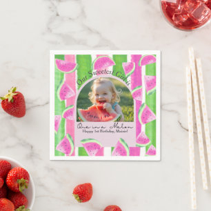 En i Melon Birthday Foto-vattenmelon Pappersservett