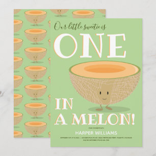 En i Melon Cantaloupe Första födelsedag Tecknad Inbjudningar