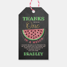 En i Melon Chalkboard 1:a Birthday Tack Presentetikett