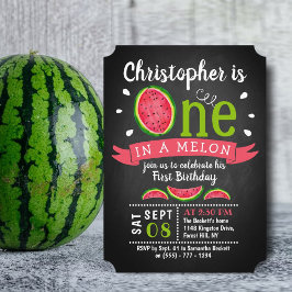 En i Melon Chalkboard 1:a födelsedagen Inbjudningar
