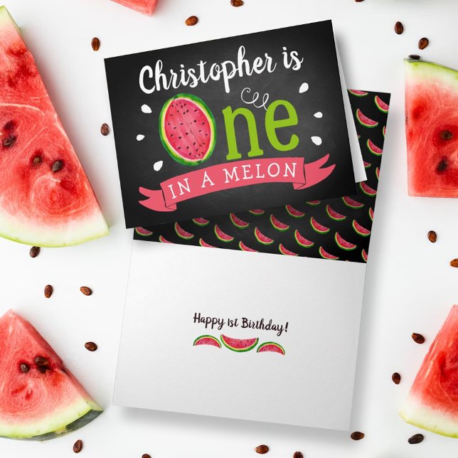 En i Melon Chalkboard 1:a födelsedagen Kort (Skapare uppladdad)