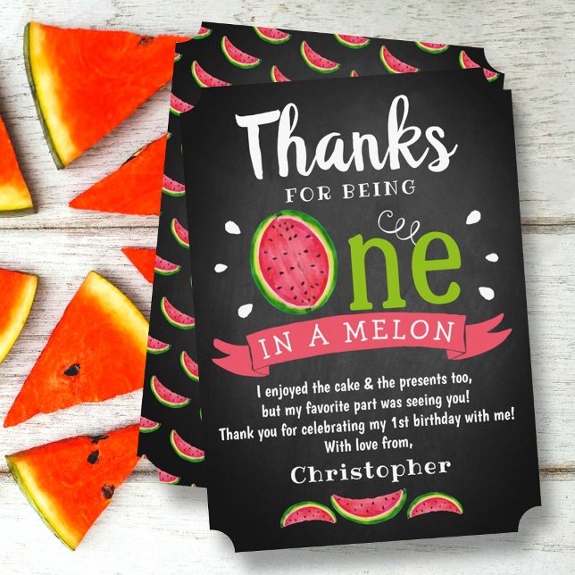 En i Melon Chalkboard 1:a födelsedagen Tack Kort (Skapare uppladdad)