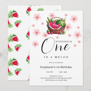 En i Melon Cherry Blommar 1:a födelsedagen Party Inbjudningar