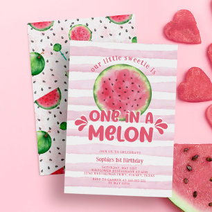 En i Melon Cute Rosa Girl 1:a födelsedagen Inbjudningar