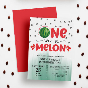 En i Melon Cute Watermelon 1:a födelsedag Party Inbjudningar