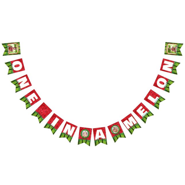 En i Melon Cute Watermelon 1:a födelsedagsfoto Vimplar (Alla)