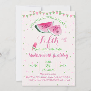 En i Melon Cute Watermelon femte födelsedag Inbjudningar
