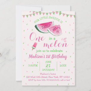 En i Melon Cute Watermelon första födelsedag Inbjudningar