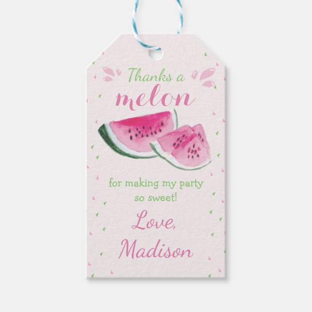 En i Melon Cute Watermelon första födelsedag Presentetikett (Framsidan)