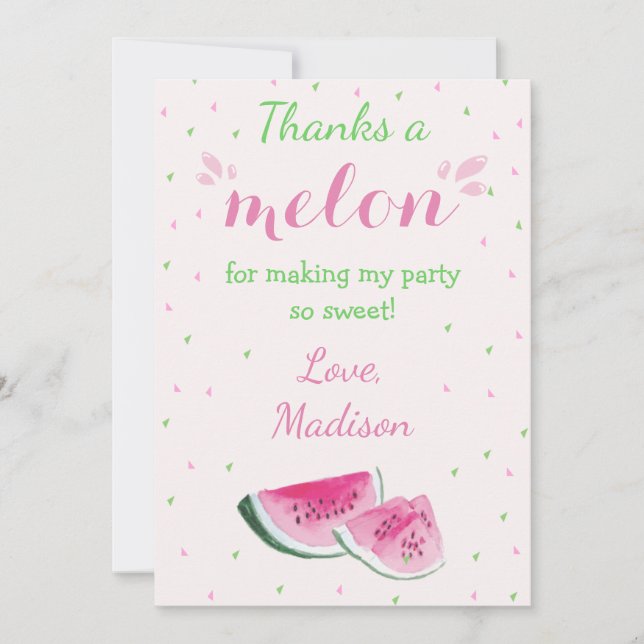 En i Melon Cute Watermelon första födelsedag Tack Kort (Framsida)