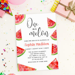 En i Melon Cute Watermelon Girl 1st Birthday Inbjudningar
