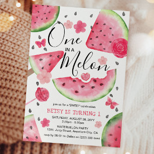 "En i Melon" Cute Watermelon Girl Första födelseda Inbjudningar