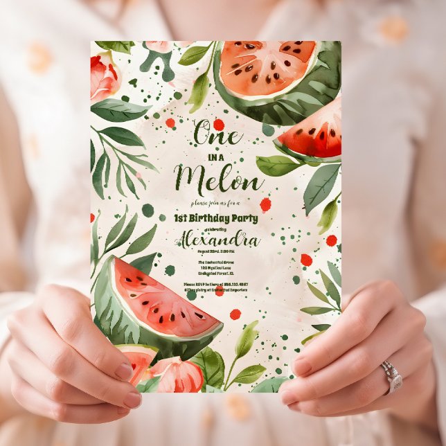 "En i Melon" Cute Watermelon Girl Första födelseda Inbjudningar (Skapare uppladdad)