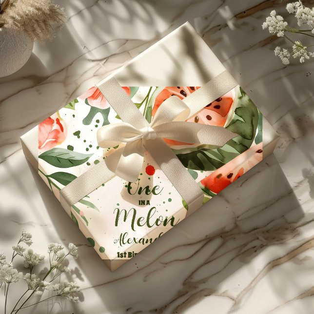 "En i Melon" Cute Watermelon Girl Första födelseda Presentpapper (Skapare uppladdad)