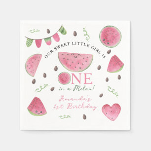 En i Melon Cute Watermelon Girl Första födelsedage Pappersservett