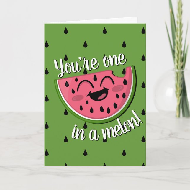 En i Melon Cute Watermelon Grönt Birthday Kort (Framsida)