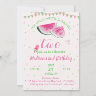En i Melon Cute Watermelon på andra födelsedagen Inbjudningar